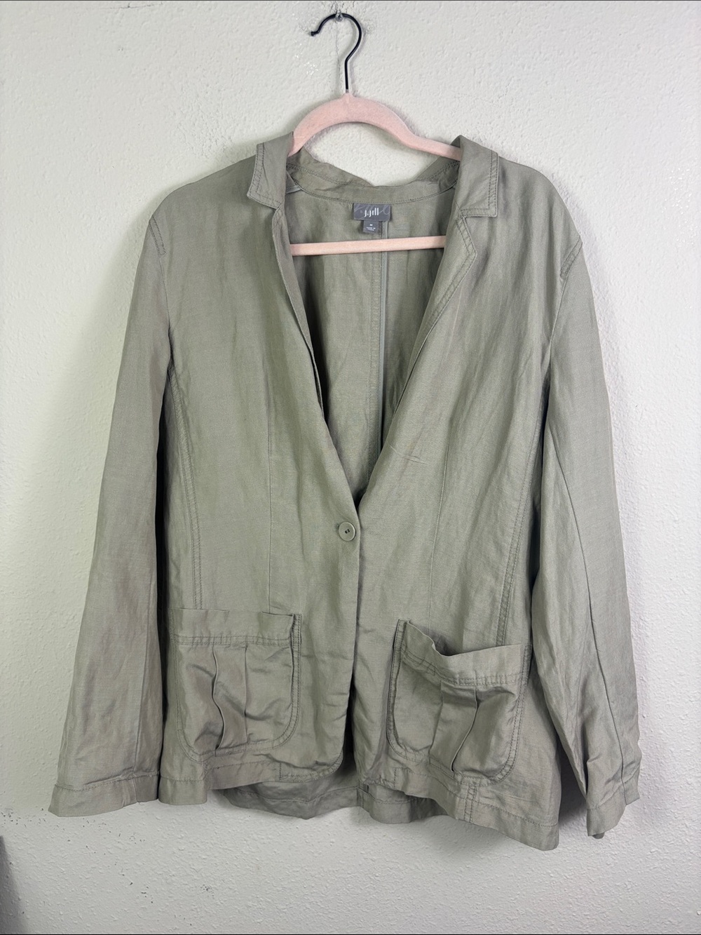 J. Jill Silk Linen Blend Blazer Jacket Light Gray size Medium